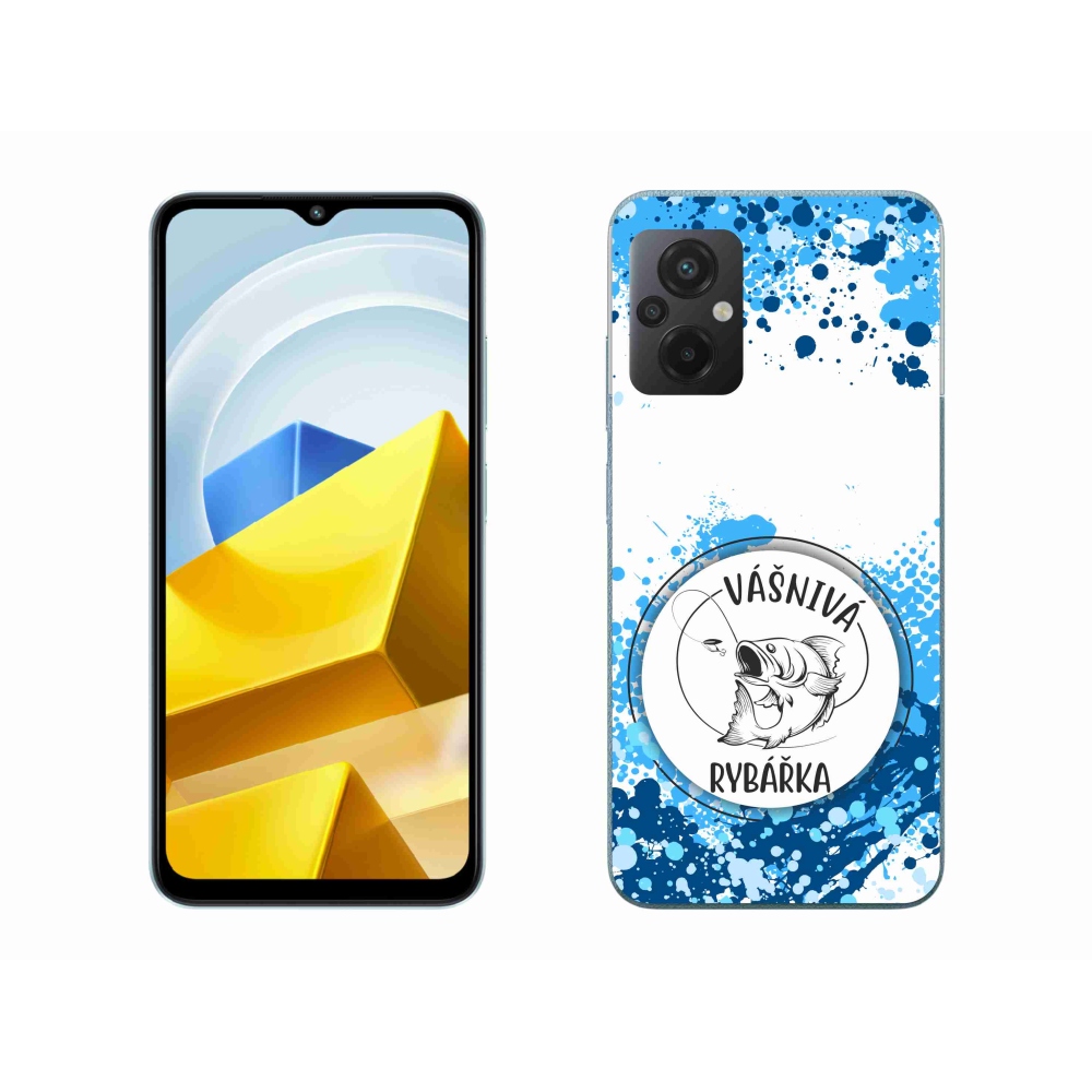 Gél borító mmCase a Xiaomi Poco M5 4G-hez - szenvedélyes halász fehér háttérrel