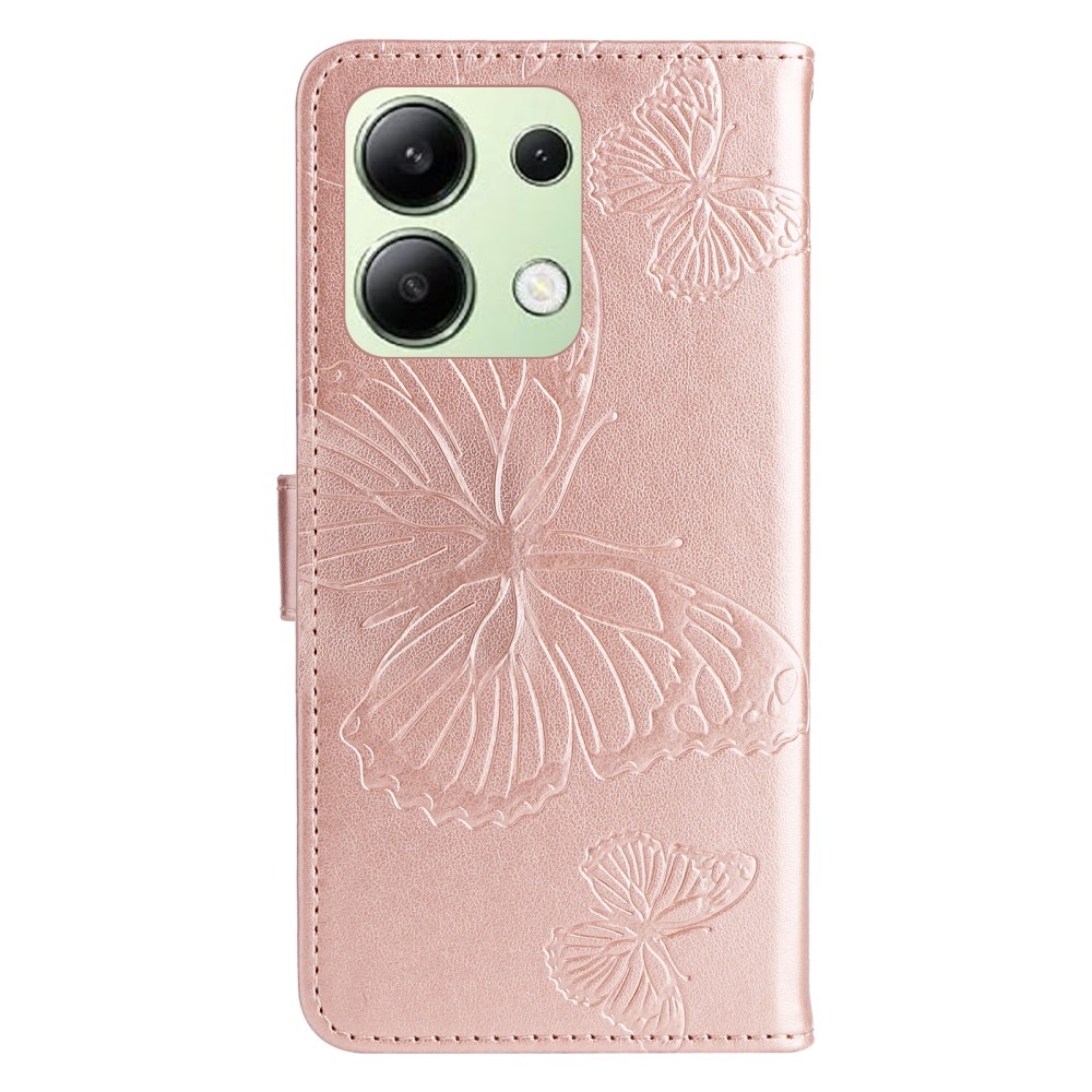 Nagy pillangó könyv tok a Xiaomi Redmi Note 13-hoz - rózsaarany színben