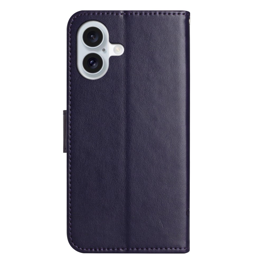 Virágos könyvtáska iPhone 16 Plus készülékhez - sötét lila