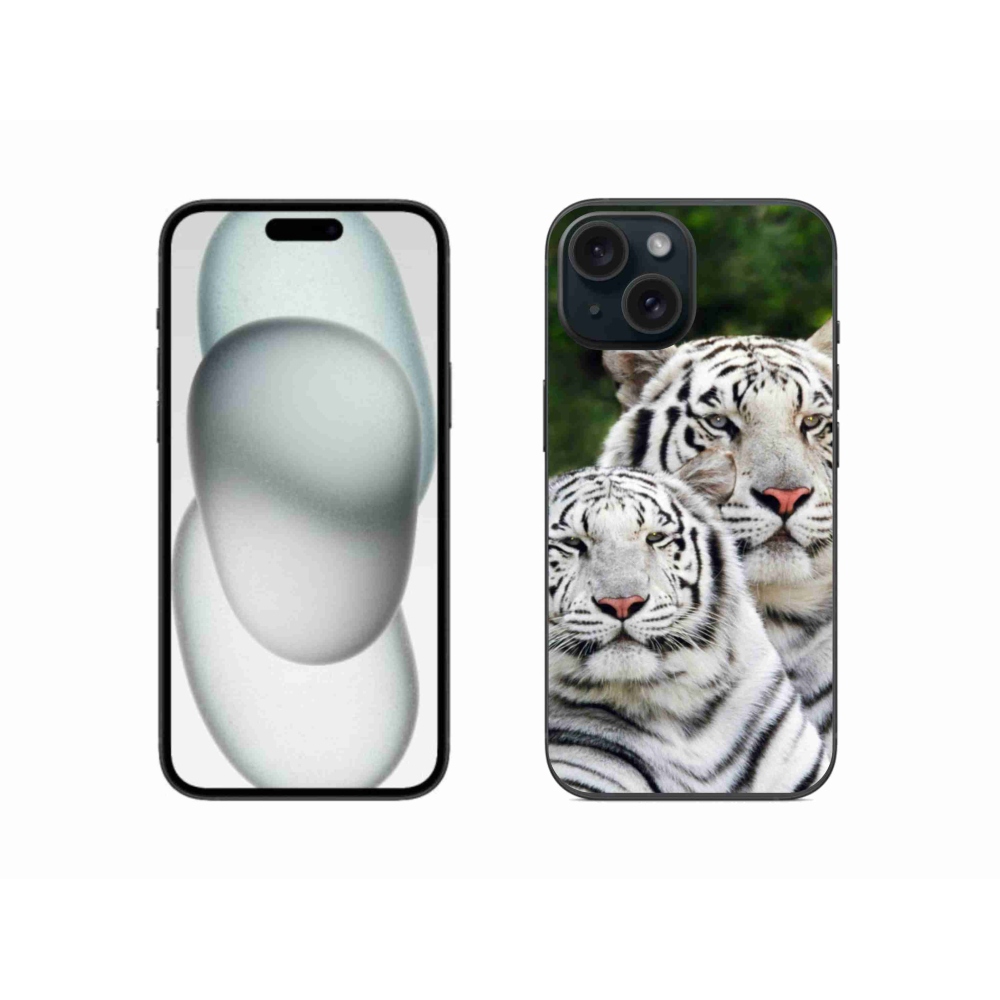 Gél tok mmCase iPhone 15 készülékhez - fehér tigrisek