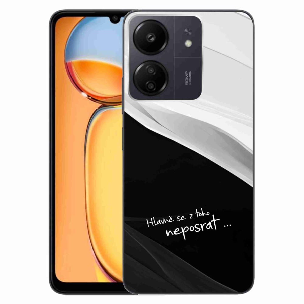 Gél borító mmCase a Xiaomi Poco C65/Redmi 13C-hez - vicces szöveg 13 fekete-fehér háttérrel