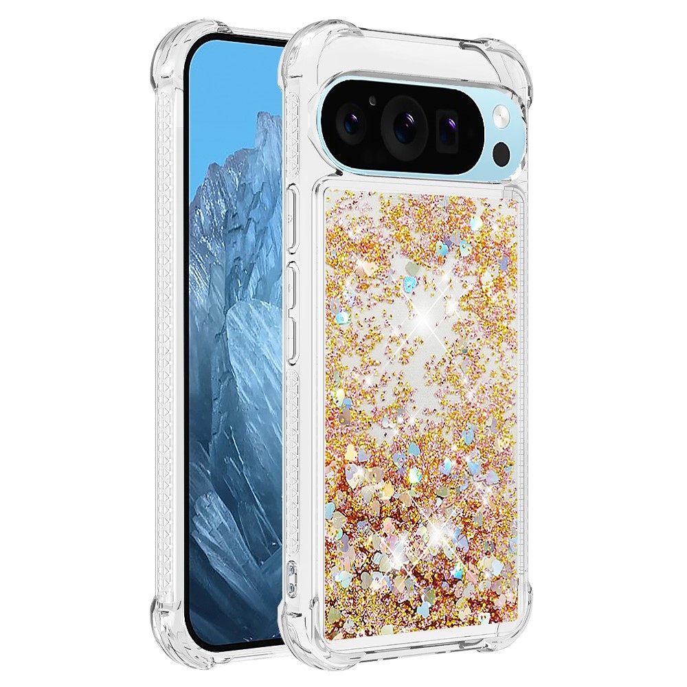 Csillogó homokóra zselés tok Google Pixel 10 Pro/Pixel 10 - arany/szív