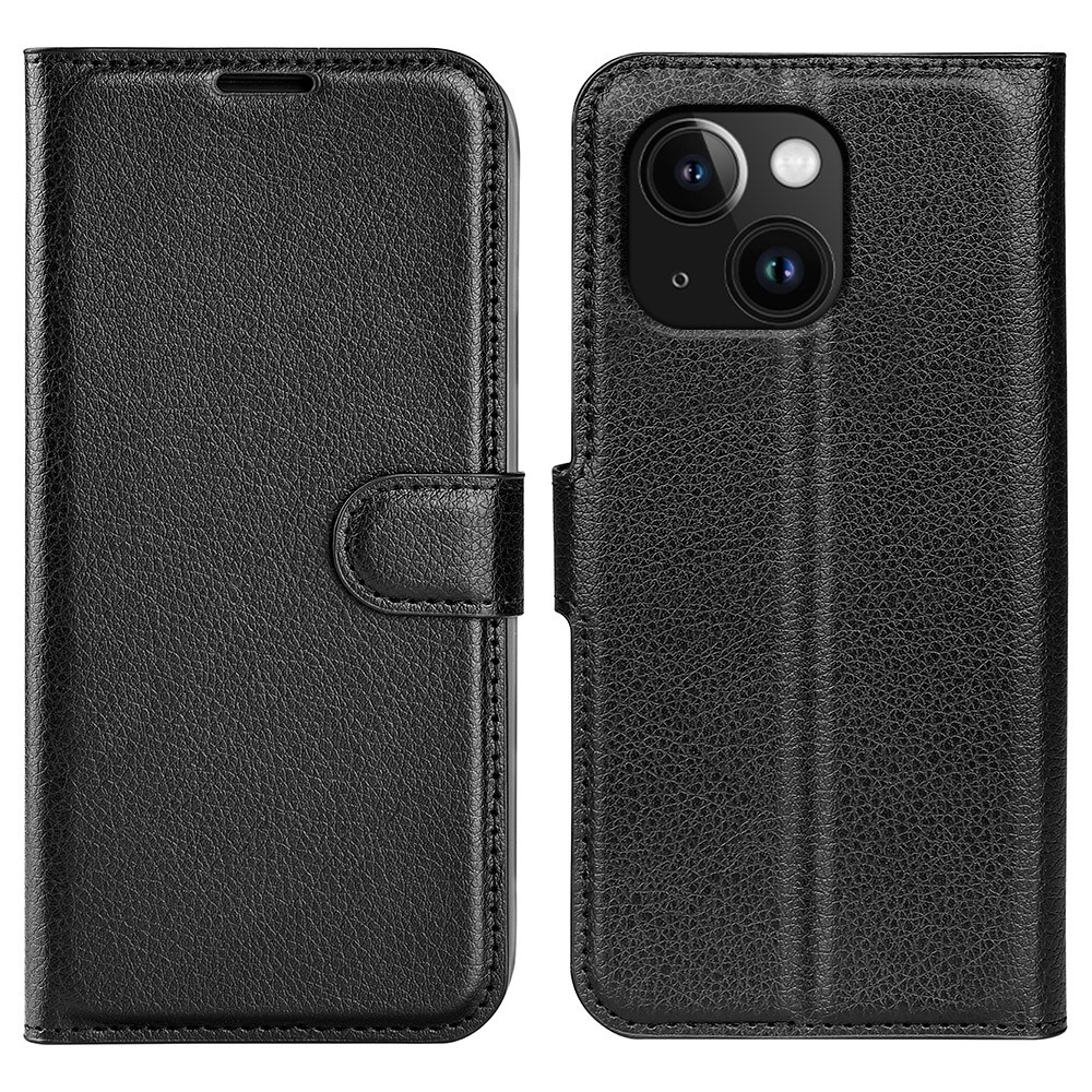 Litchi könyvtáska iPhone 15 Plus készülékhez - fekete