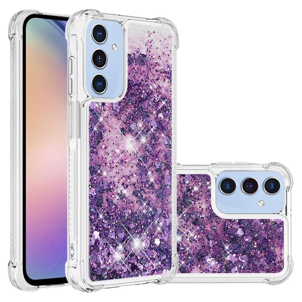 Glitter zselés homokóra tok Samsung Galaxy A16 4G/5G - sötét lila/szív