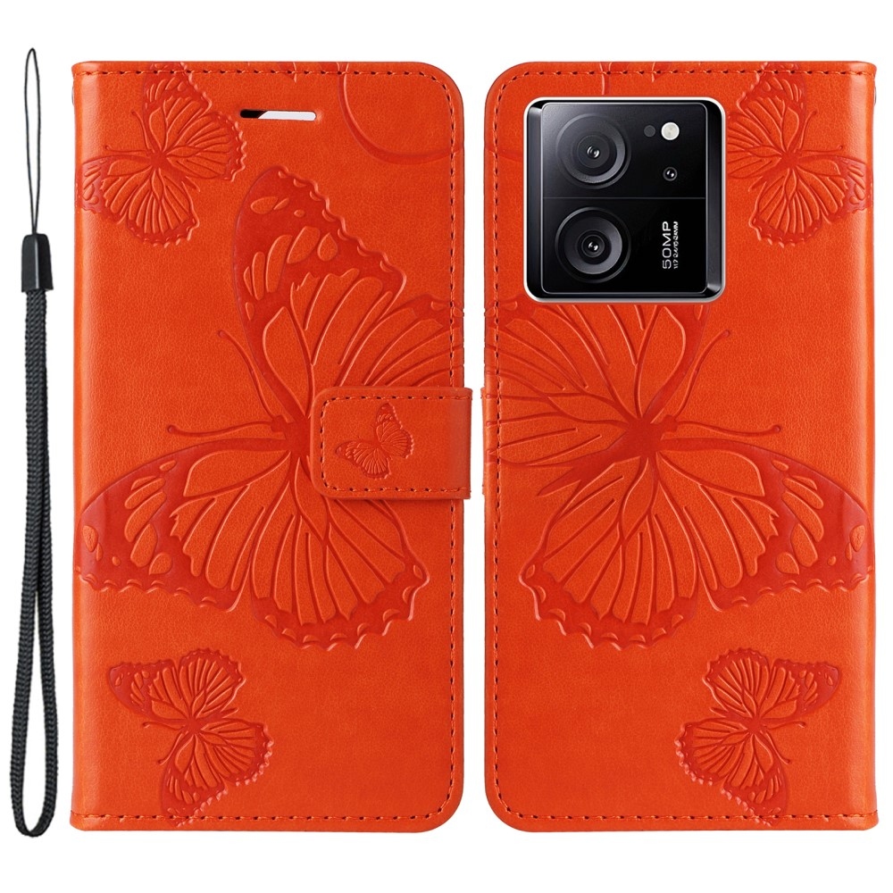 Nagy pillangó könyv tok Xiaomi 13T/13T Pro - narancssárga