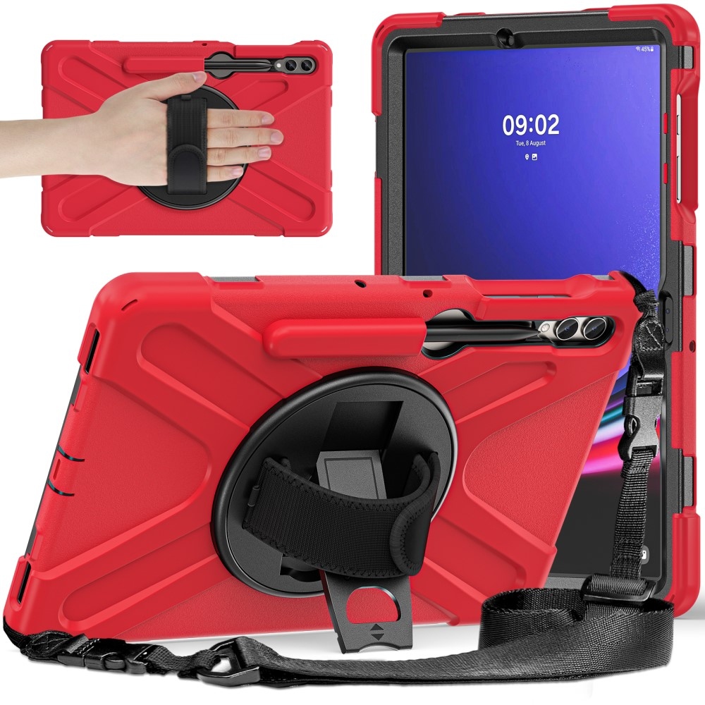 Strapabíró borítás markolattal és pánttal Samsung Galaxy Tab S10+/S9+/S9 FE+/S8+/S7+ készülékhez - piros