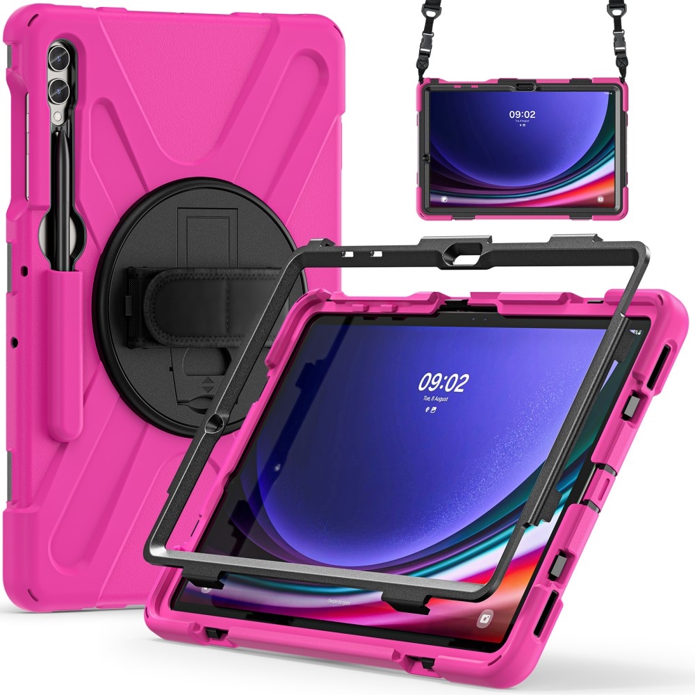 Strapabíró borítás kézi fogantyúval és pánttal Samsung Galaxy Tab S10+/S9+/S9 FE+/S8+/S7+ készülékhez - rózsaszínű
