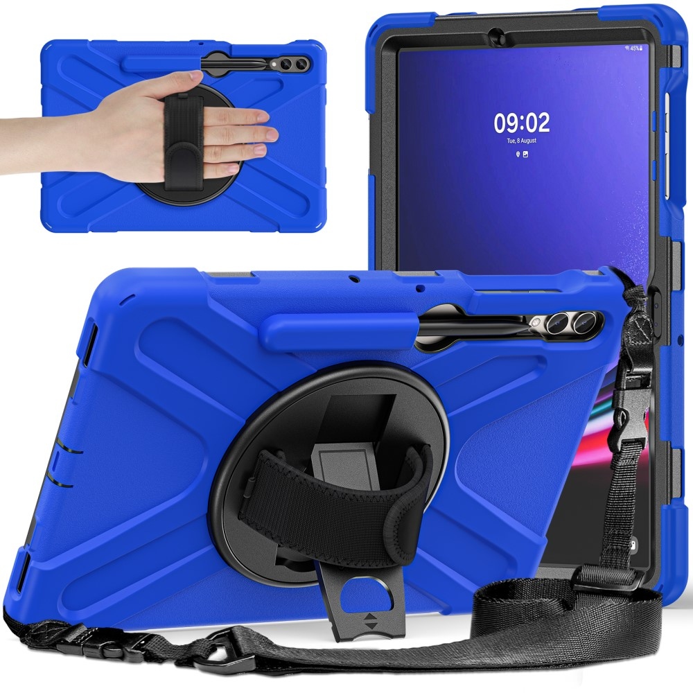 Strapabíró borítás kézi fogantyúval és pánttal Samsung Galaxy Tab S10+/S9+/S9 FE+/S8+/S7+ készülékhez - kék színű
