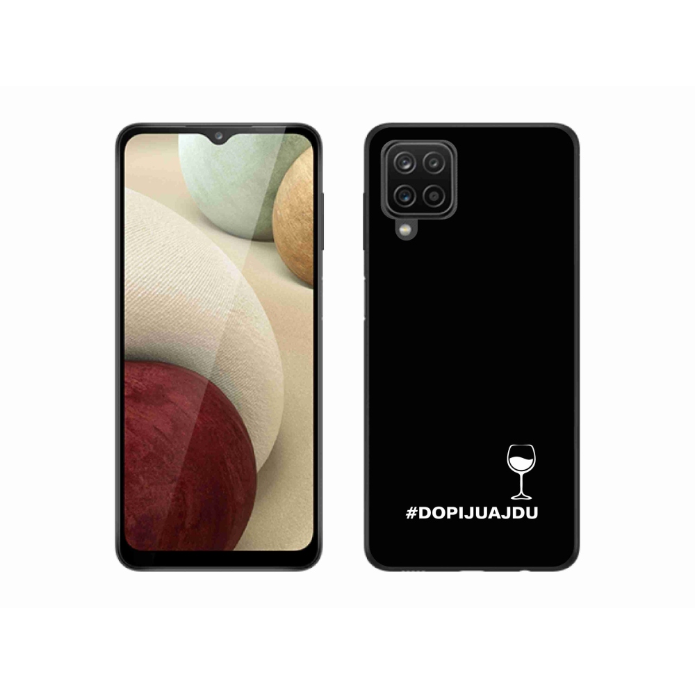 Gél borítás mmCase Samsung Galaxy A12 készülékhez - bor motívum fekete alapon