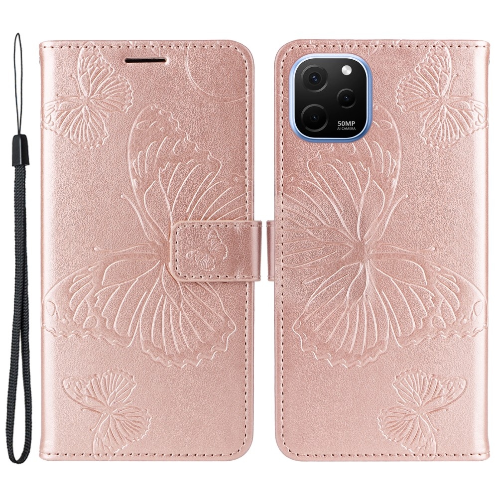 Nagy pillangó könyv tok Huawei Nova Y61-hez - rózsaarany