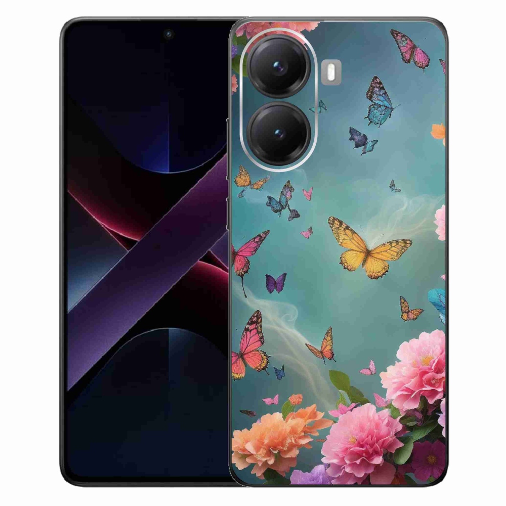 Gél borítás mmCase a Xiaomi Poco X7 Pro 5G számára - színes virágok és pillangók