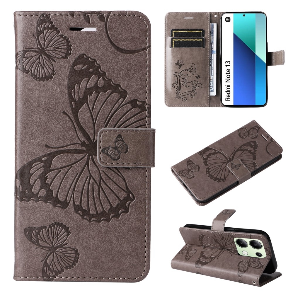 Nagy pillangó könyv tok Xiaomi Redmi Note 13-hoz - szürke