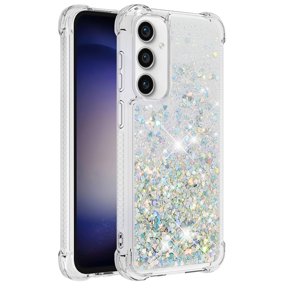 Glitter zselés homokóra tok Samsung Galaxy S23 FE készülékhez - ezüst/szív