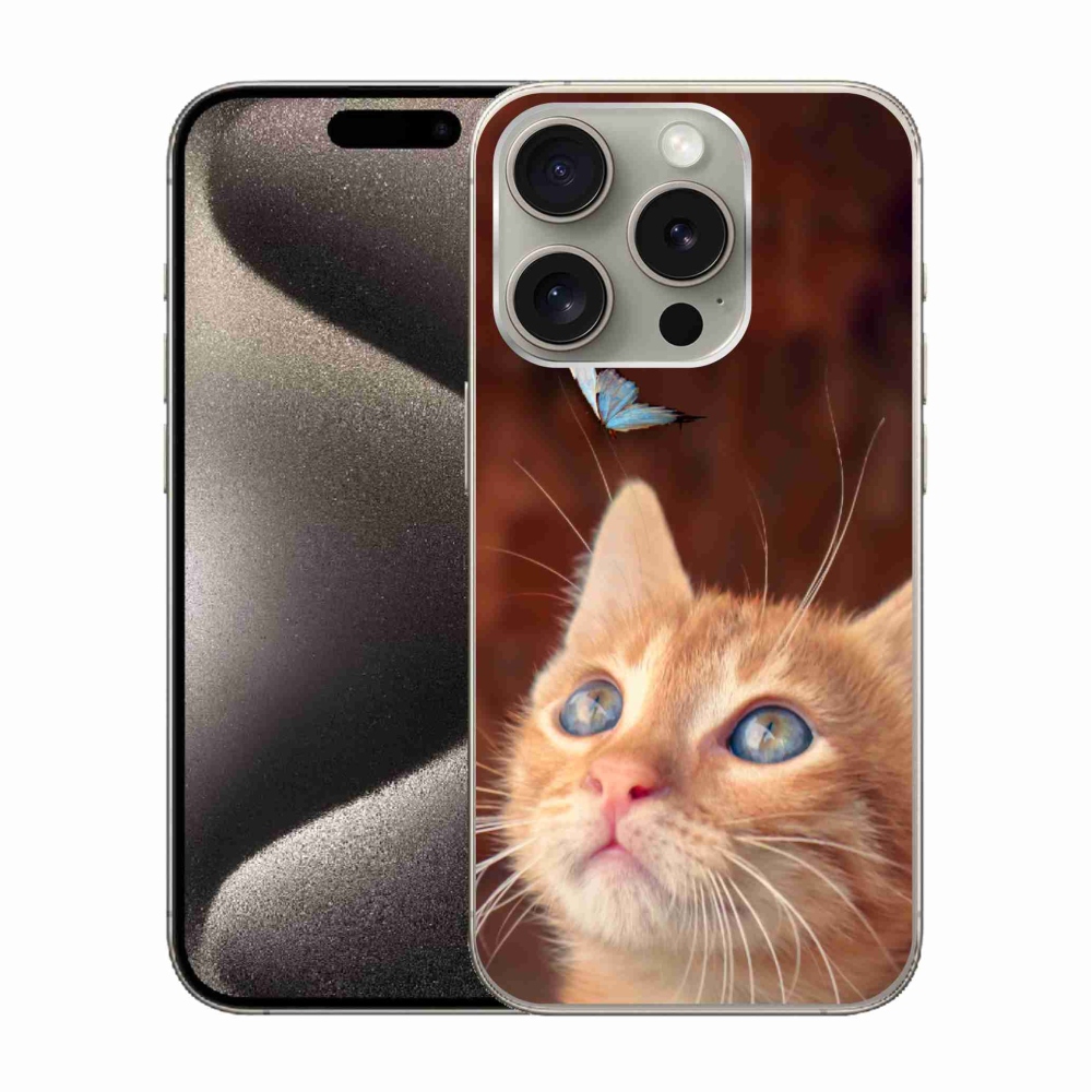 Zselés borítás mmCase iPhone 15 Pro készülékhez - pillangó és cica