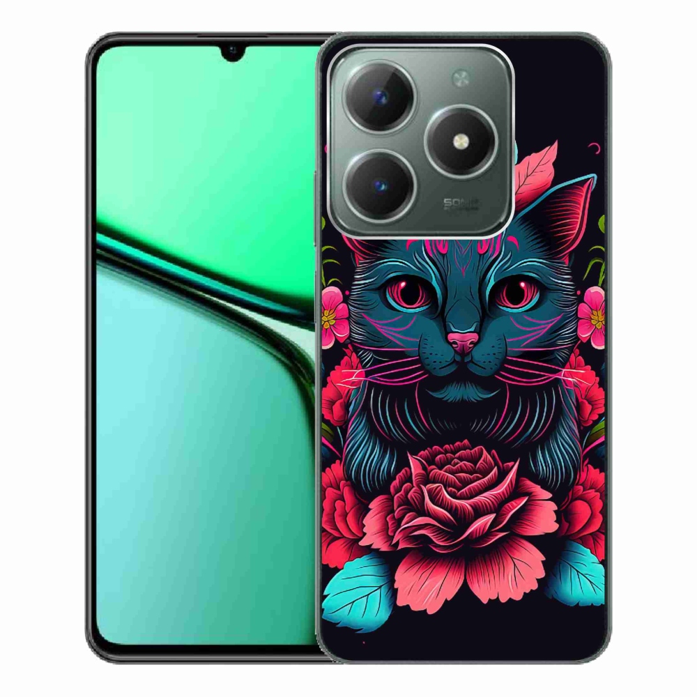 Zselés borító mmCase a Realme C61 készülékhez - virágok és macska