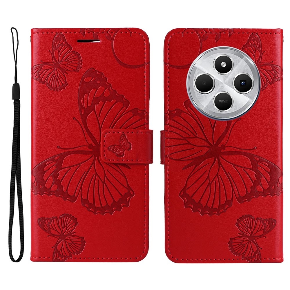 Nagy pillangó könyv tok a Xiaomi Redmi 14C/Poco C75-hez - piros
