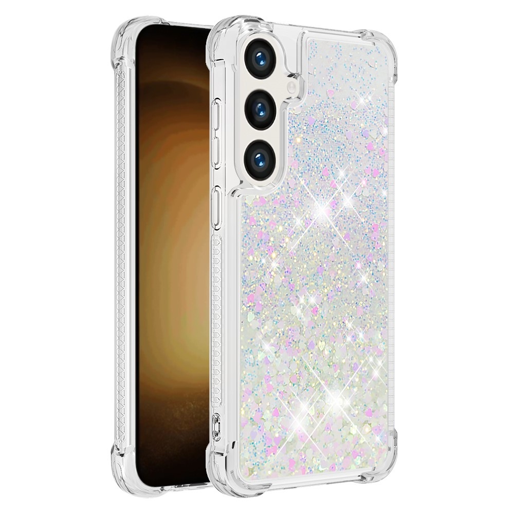 Glitter homokóra zselés tok Samsung Galaxy S24+ készülékhez - rózsaszín/ezüst/szív