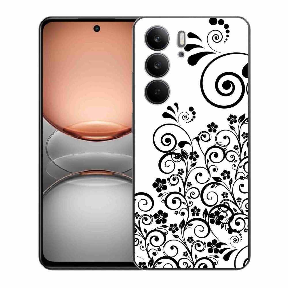 Gél borítás mmCase a Realme C75 készülékhez - fekete-fehér virágminták