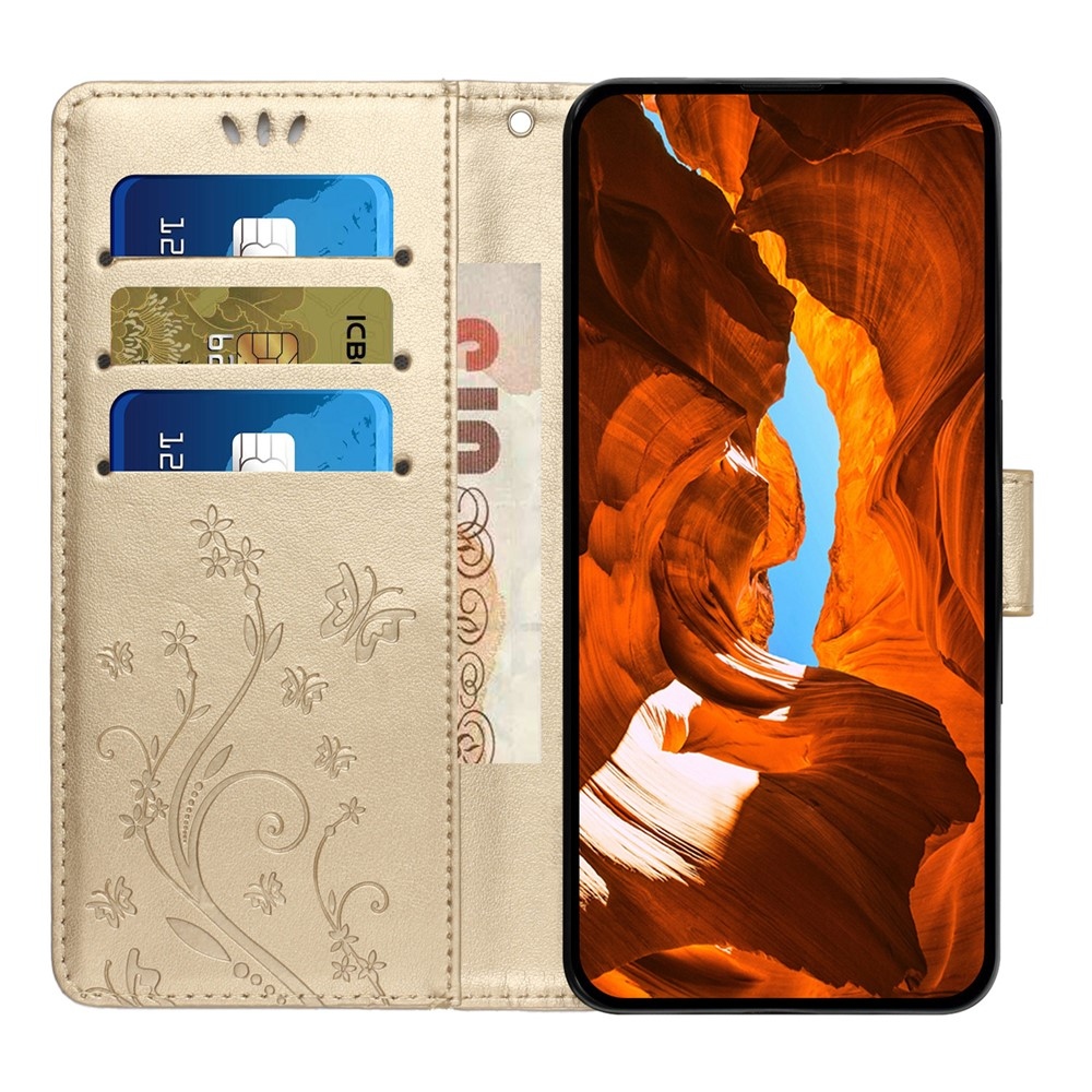 Virágok könyvtáska iPhone 17 készülékhez - arany