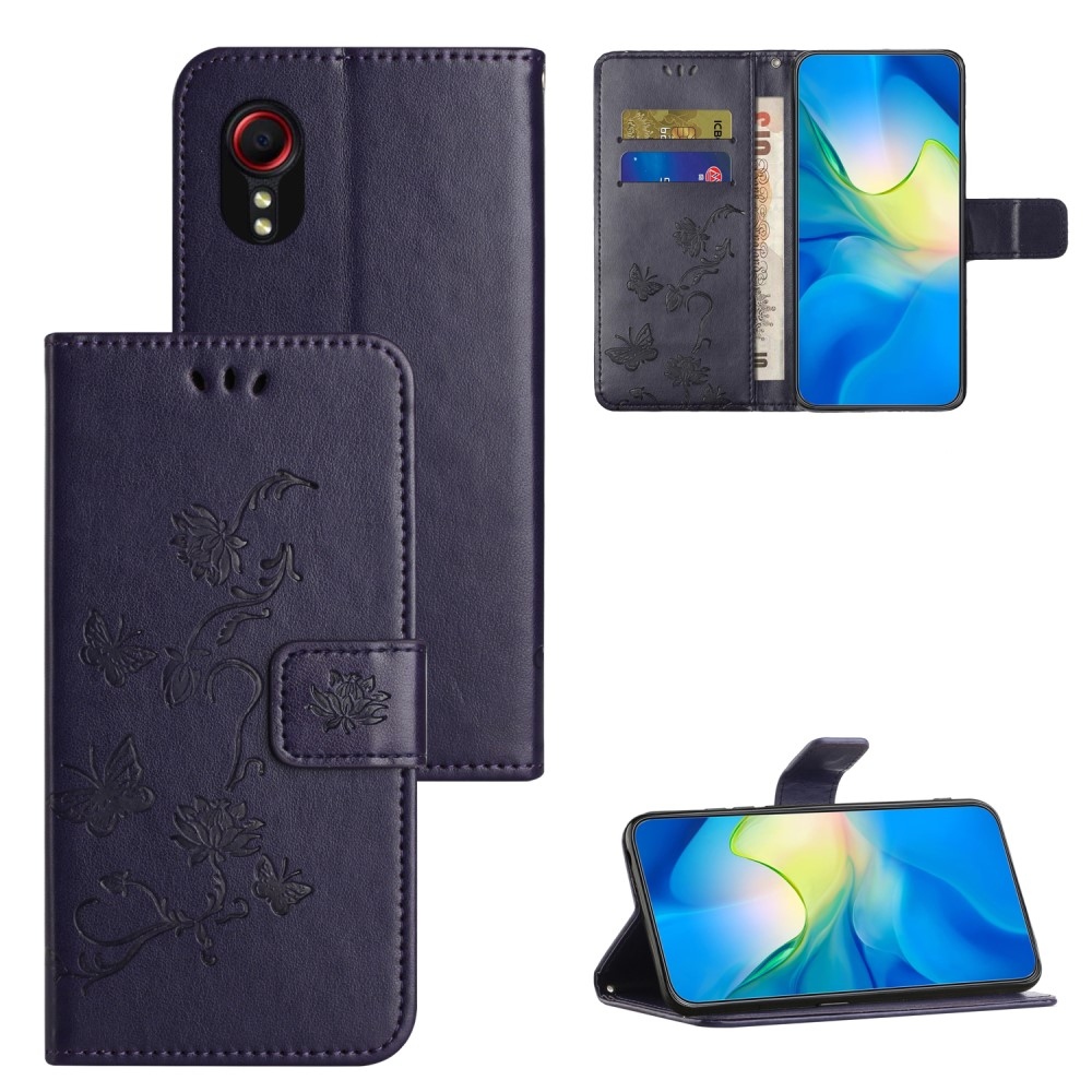 Virágos könyv tok Samsung Galaxy Xcover 7 készülékhez - sötét lila