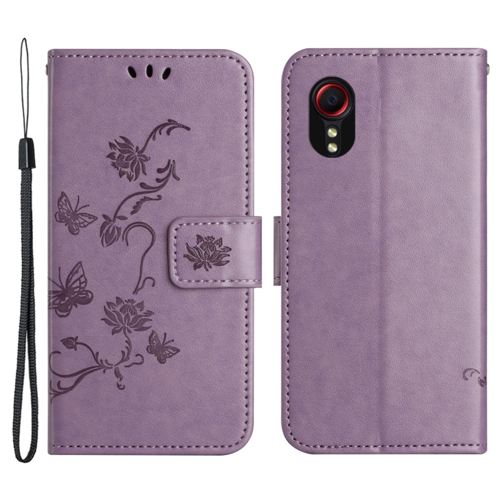 Virágos könyv tok Samsung Galaxy Xcover 7 készülékhez - világos lila