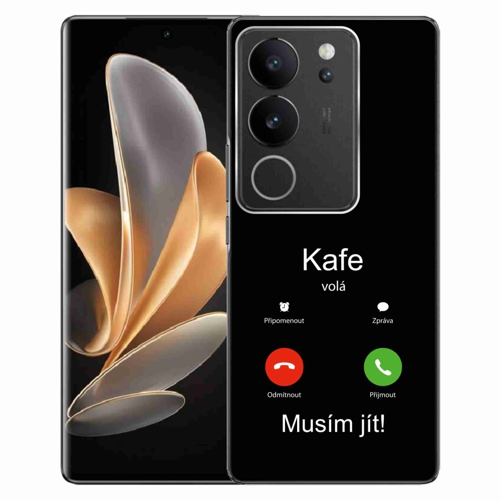 Gél borító mmCase a Vivo V29 5G-n - kávé hívó fekete háttérrel