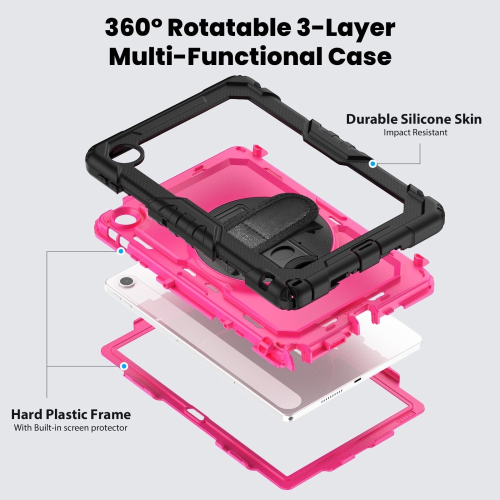 Strap Tartós borító kéztartóval és vállpánttal Lenovo Tab 10.1 (2025) - Fekete/rózsaszín