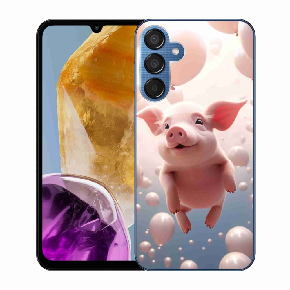 Gél borító mmCase Samsung Galaxy M15 5G - malac lufikkal Samsung Galaxy M15 5G-hez