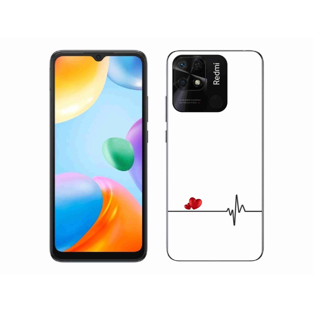 Gél borító mmCase a Xiaomi Redmi 10C-hez - szív és szívverés fehér háttérrel