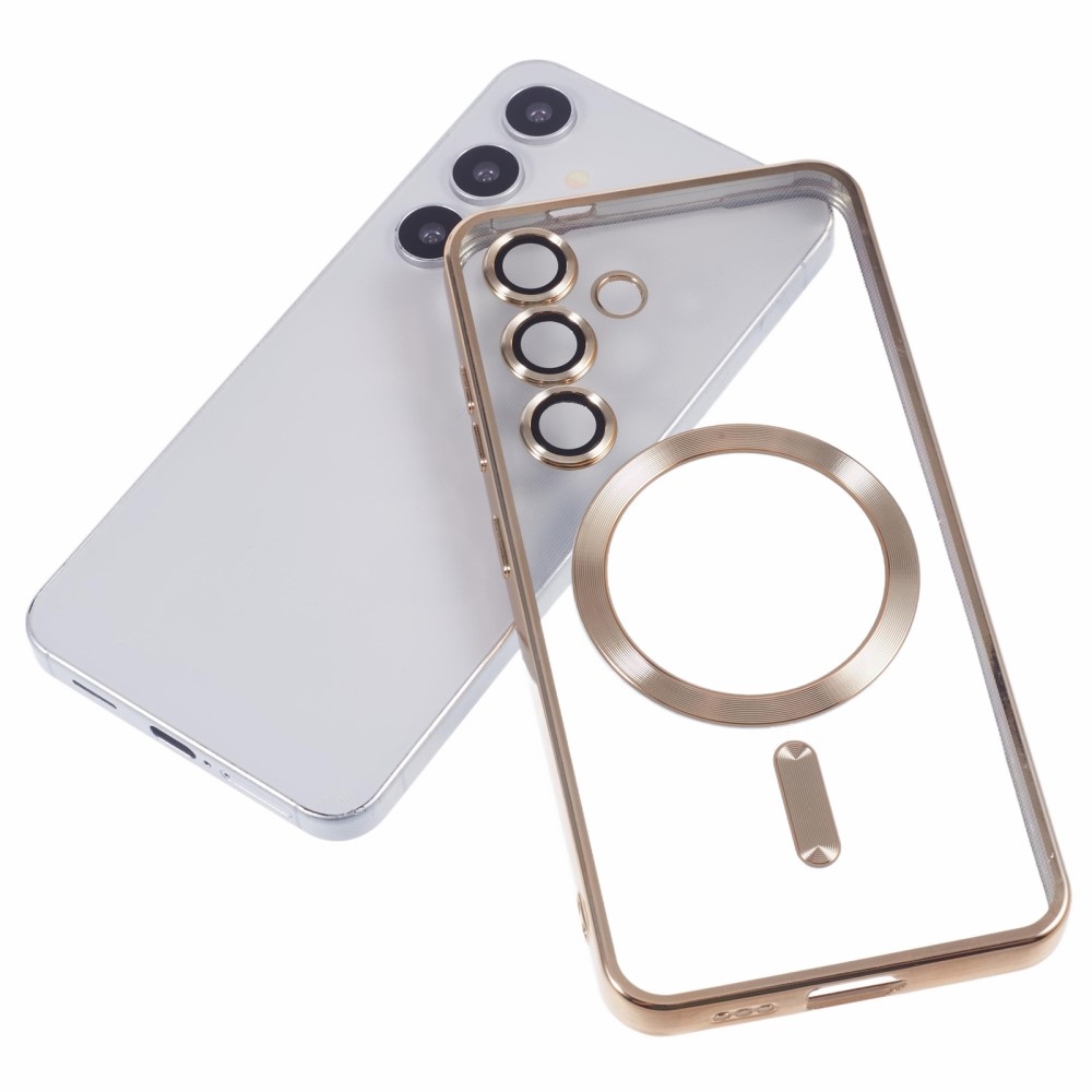 Tiszta tok kameravédelemmel és MagSafe támogatással Samsung Galaxy S25+ készülékhez - arany színben