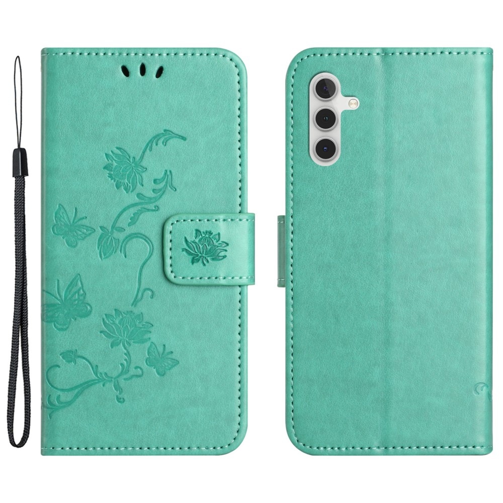 Virágos könyvtáska Samsung Galaxy A35 5G készülékhez - teal színű