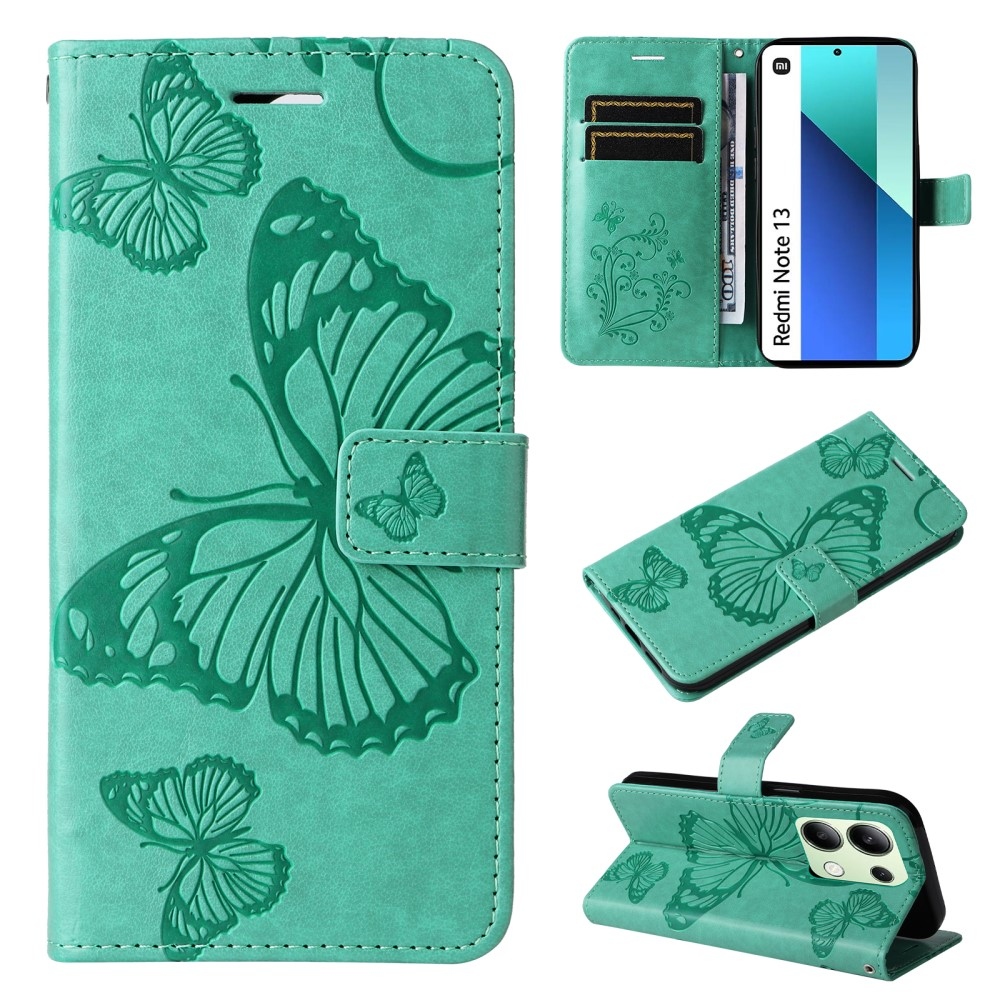 Nagy pillangó könyv tok a Xiaomi Redmi Note 13-hoz - teal színű