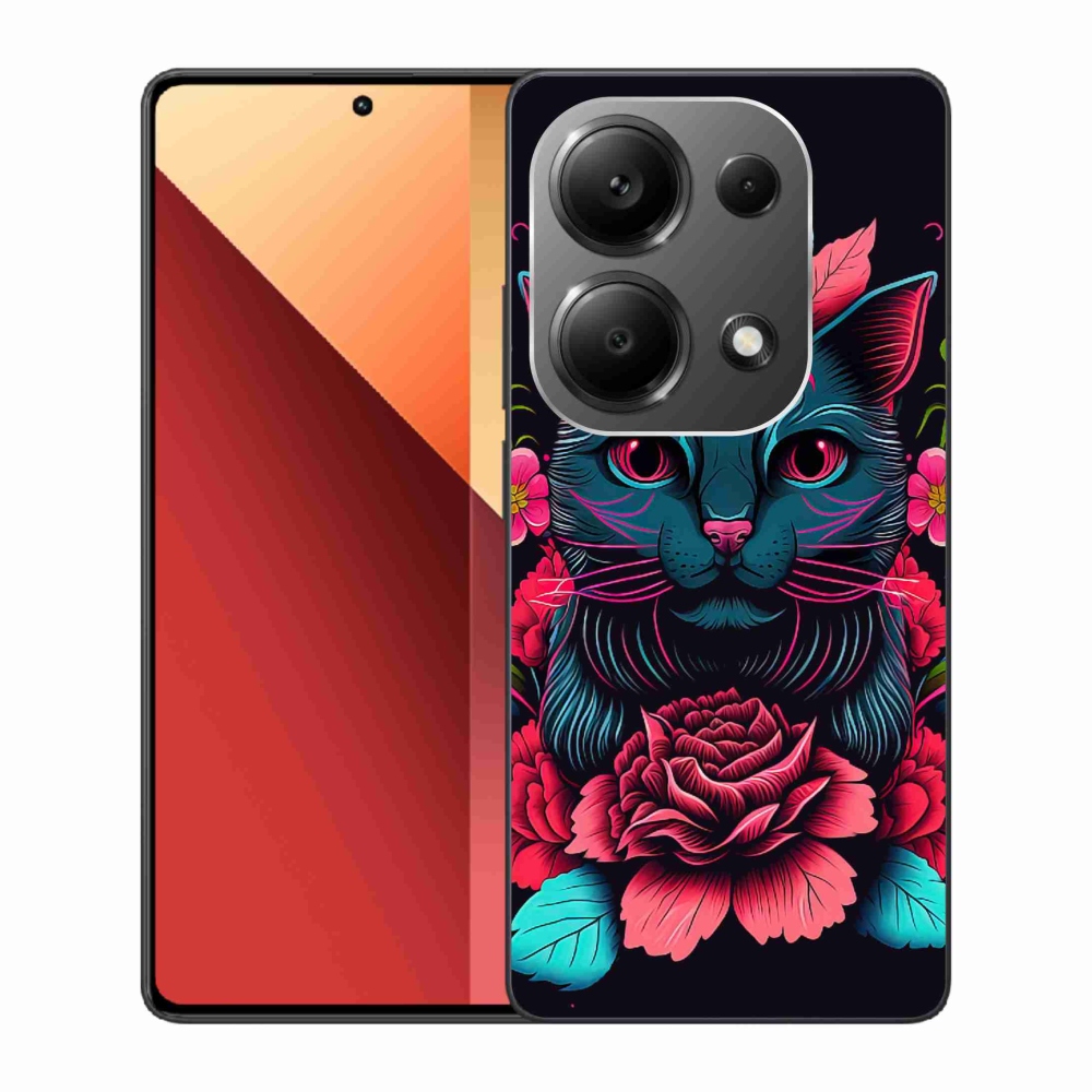 Gél borítás mmCase a Xiaomi Redmi Note 13 Pro 4G/Poco M6 Pro - virágok és macska