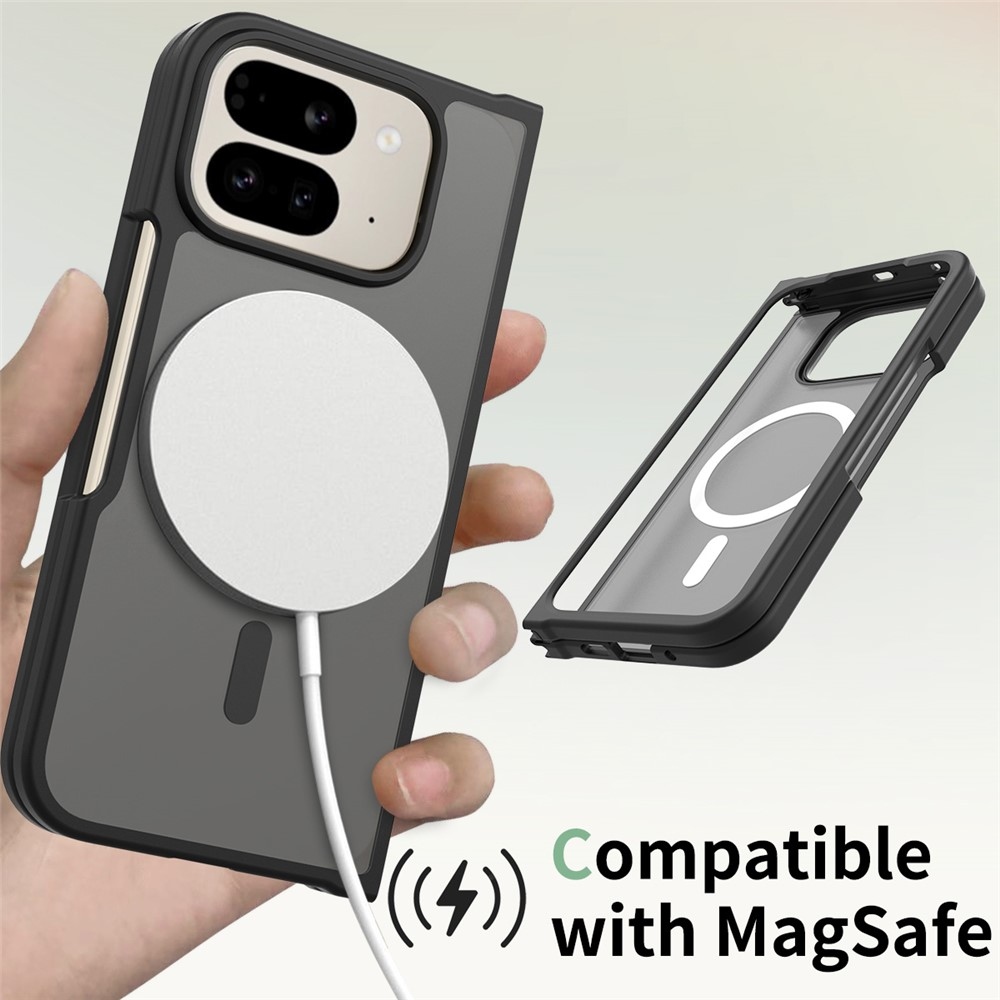 Bőr zselés tok fix hátlappal és MagSafe támogatással a Google Pixel 10 Pro Foldhoz - fekete