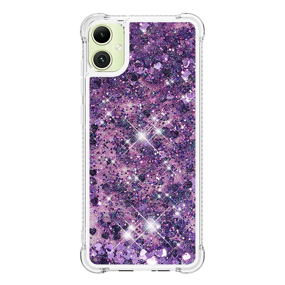 Glitter homokóra zselés tok Samsung Galaxy A06 4G - sötétlila/szívek