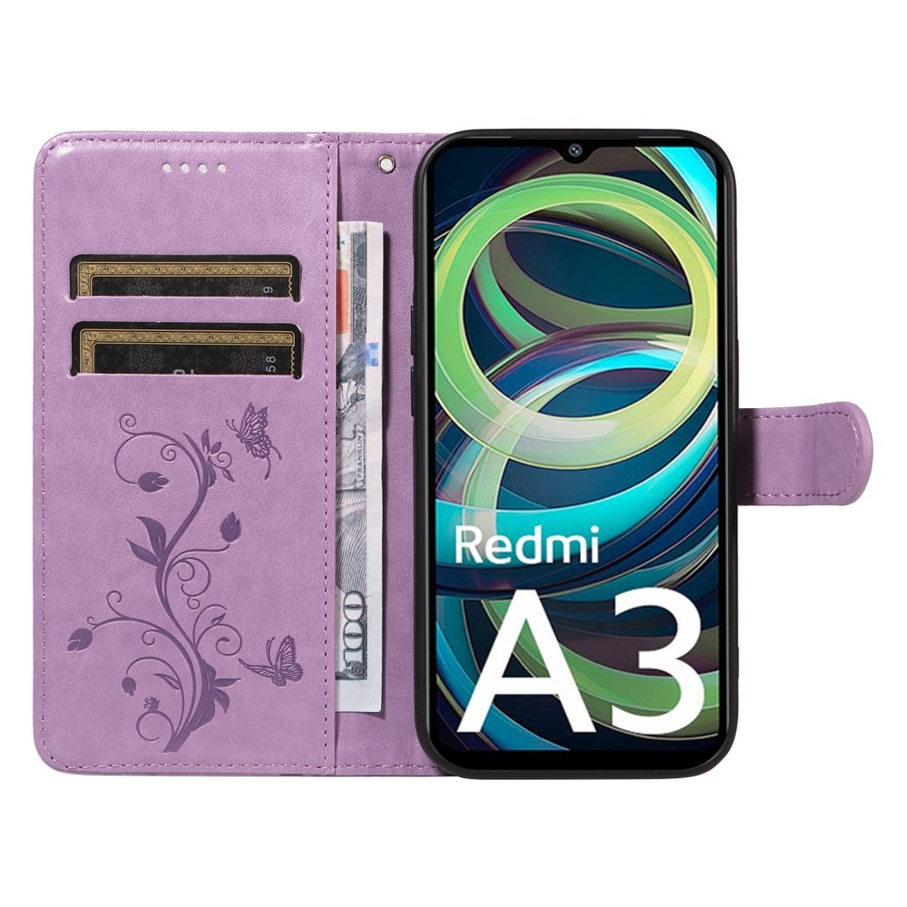 Virágok könyv tok Xiaomi Redmi A3-hoz - lila