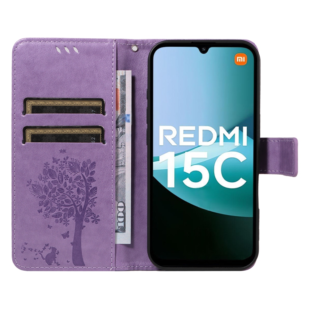 Fák könyve tok Xiaomi Redmi 15C 4G/5G (173mm) - világos lila