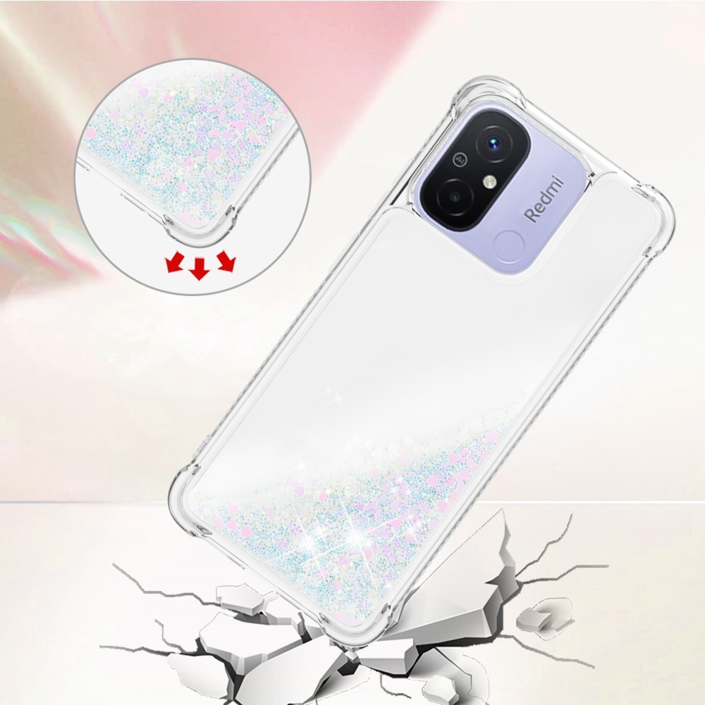 Csillogó homokóra zselés tok Xiaomi Redmi 12C - rózsaszín/ezüst/szív