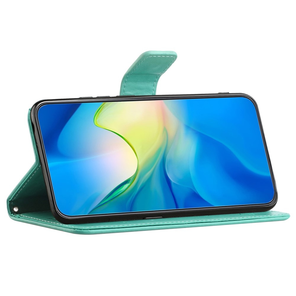 Virágos könyvtáska Samsung Galaxy A15 4G/5G készülékhez - teal színű