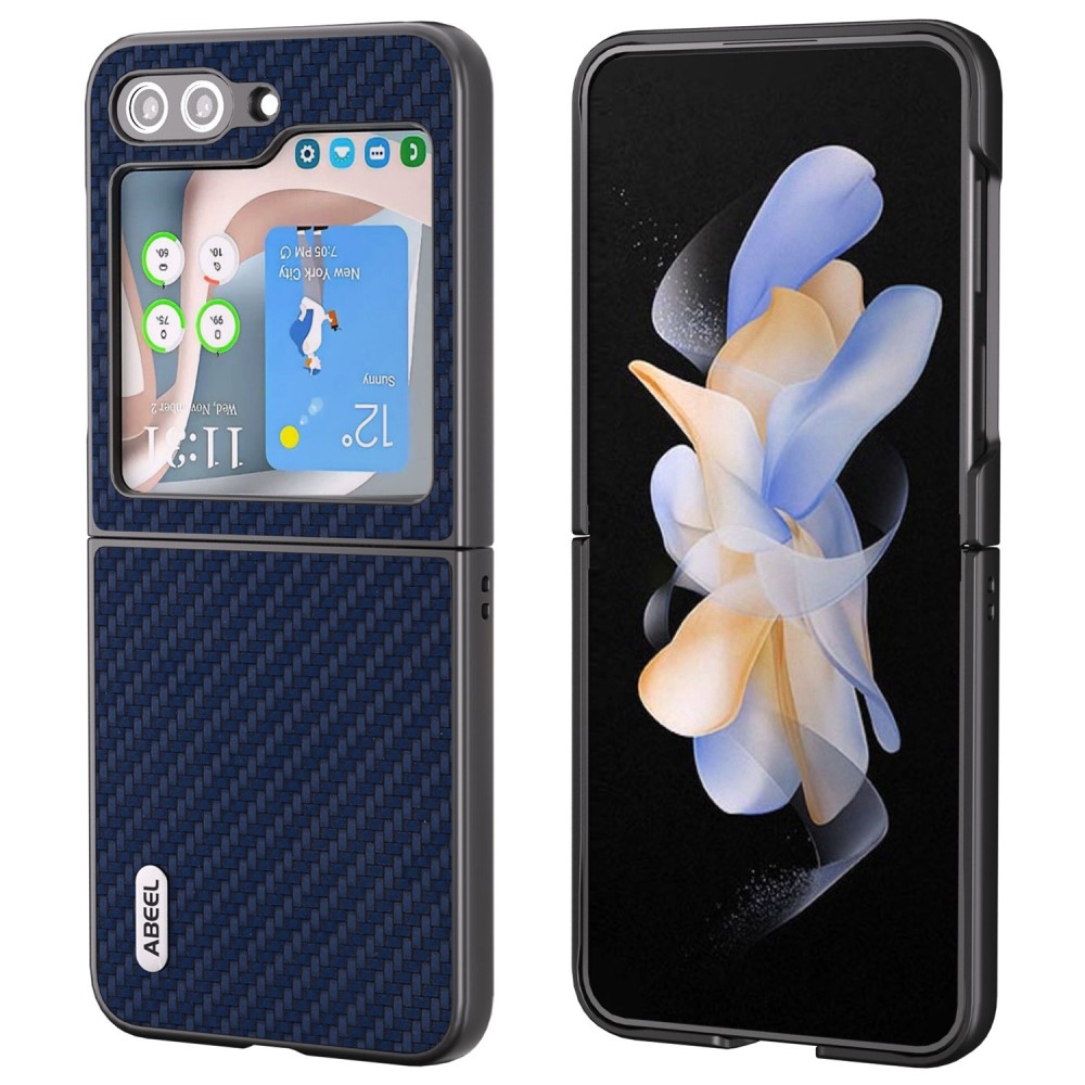 ABEEL műanyag tok műbőrrel a Samsung Galaxy Z Flip6 5G készülékhez - sötétkék