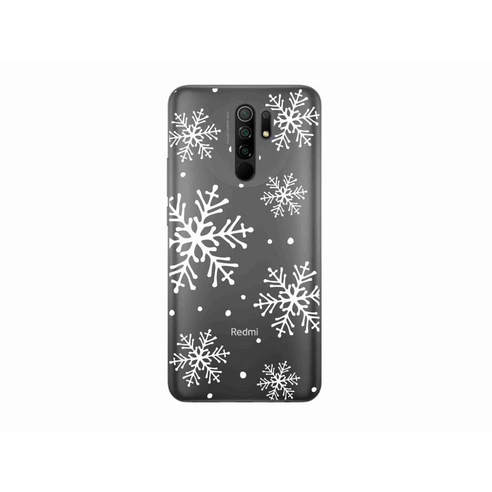 Gél borítás mmCase a Xiaomi Redmi 9-re - fehér hópelyhek átlátszó háttéren