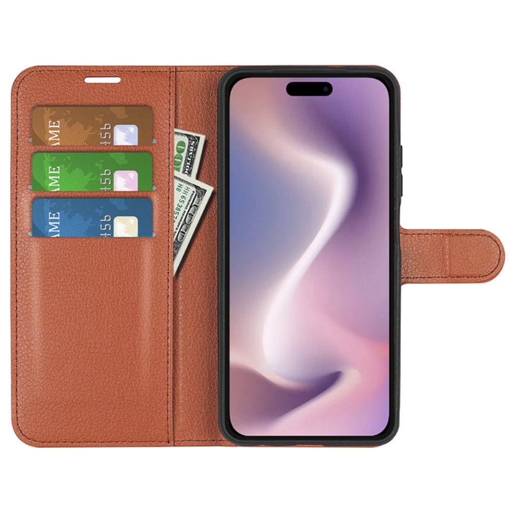 Litchi könyvtáska iPhone 16 Plus készülékhez - barna