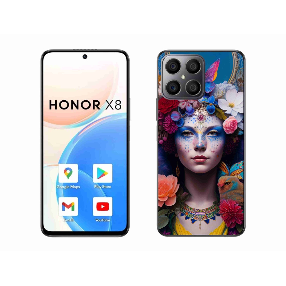 Gél borítás mmCase a Honor X8-hoz - nő virágokkal