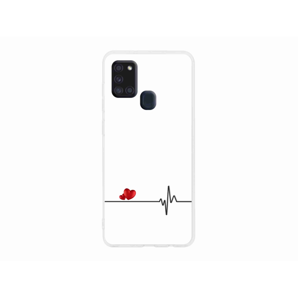 Gél borító mmCase Samsung Galaxy A21s készülékhez - szív és szívverés fehér háttérrel