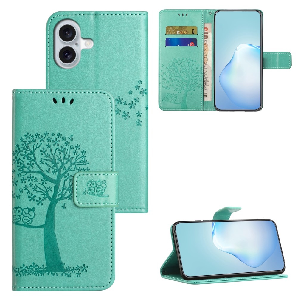 Fa könyvtáska iPhone 16-hoz - teal színű