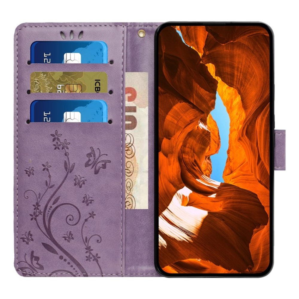Virágok könyvtáska iPhone 17 Pro készülékhez - világos lila