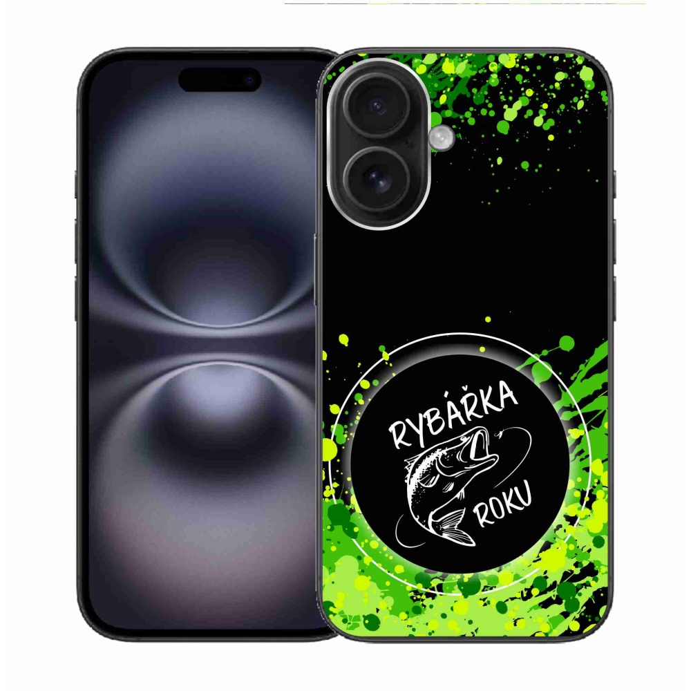 Zselés borítás mmCase iPhone 16 készülékhez - Az év horgásza fekete háttérrel