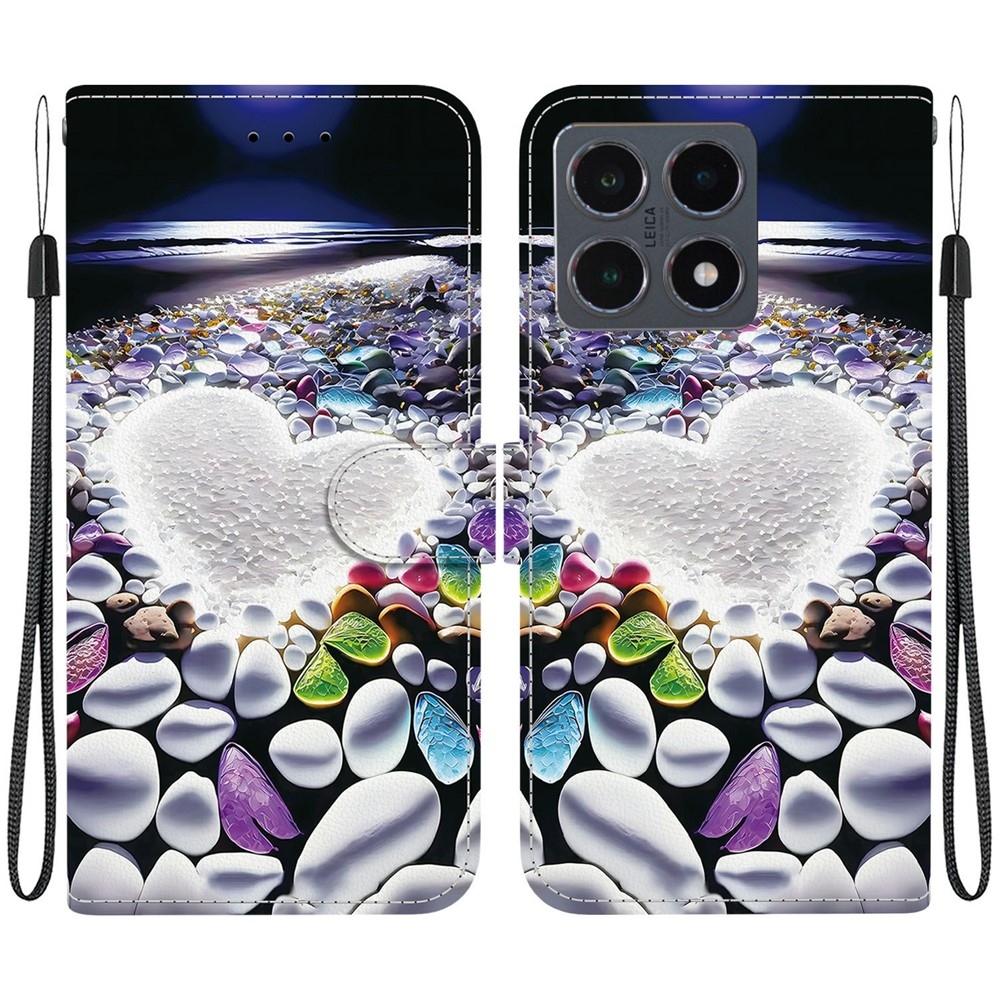 Sokoldalú könyv tok Xiaomi 15T-hez - szív és strasszkövek
