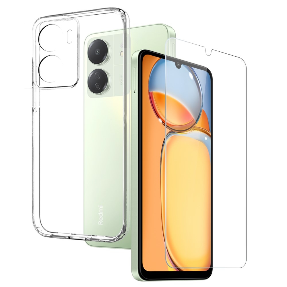 NORTHJO átlátszó gél tok + edzett üveg Xiaomi Redmi 13C/Poco C65 - átlátszó