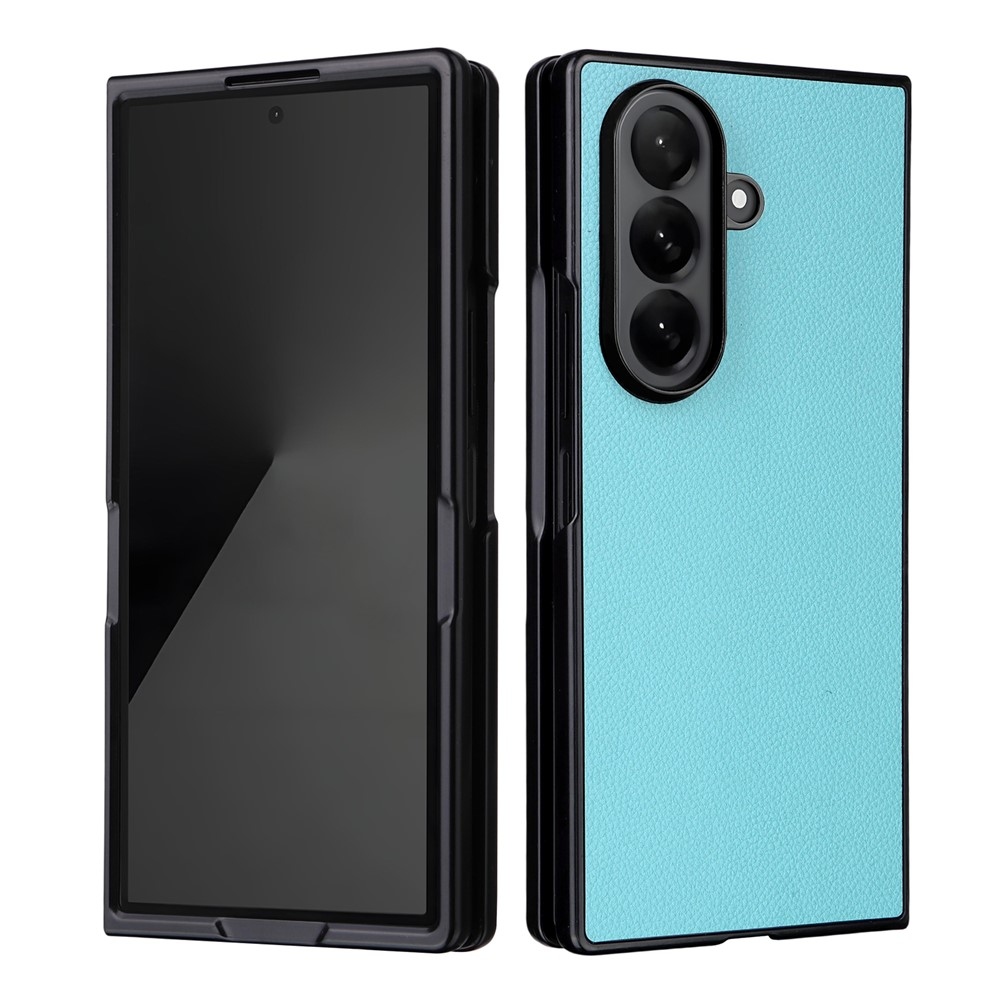 Műbőrrel bevont műanyag tok Samsung Galaxy Z Fold7 5G - világoskék